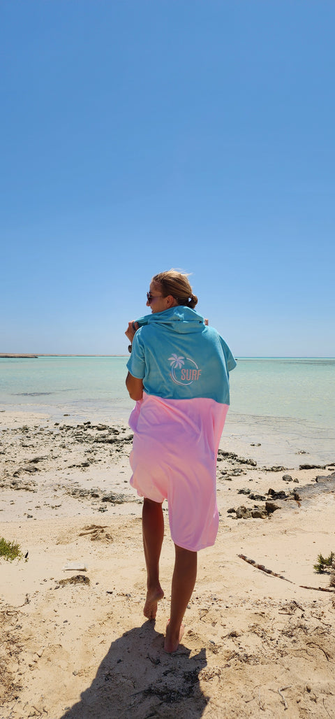 SurfVibes Premium Towel Poncho - Blue & Pink