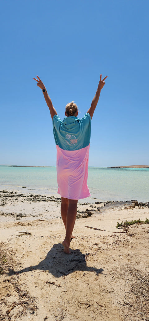 SurfVibes Premium Towel Poncho - Blue & Pink