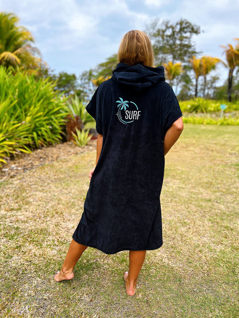 SurfVibes Premium Towel Poncho - Black