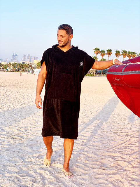 SurfVibes Premium Towel Poncho - Black