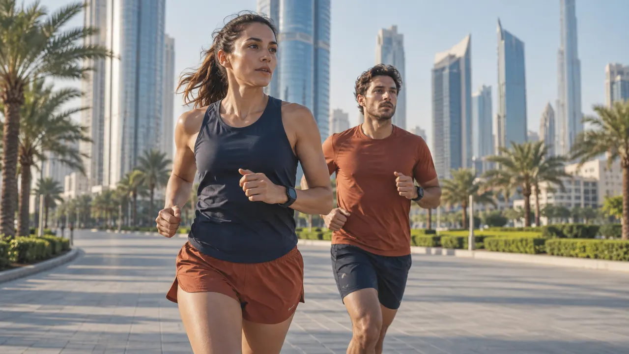 Runners on a city promenade