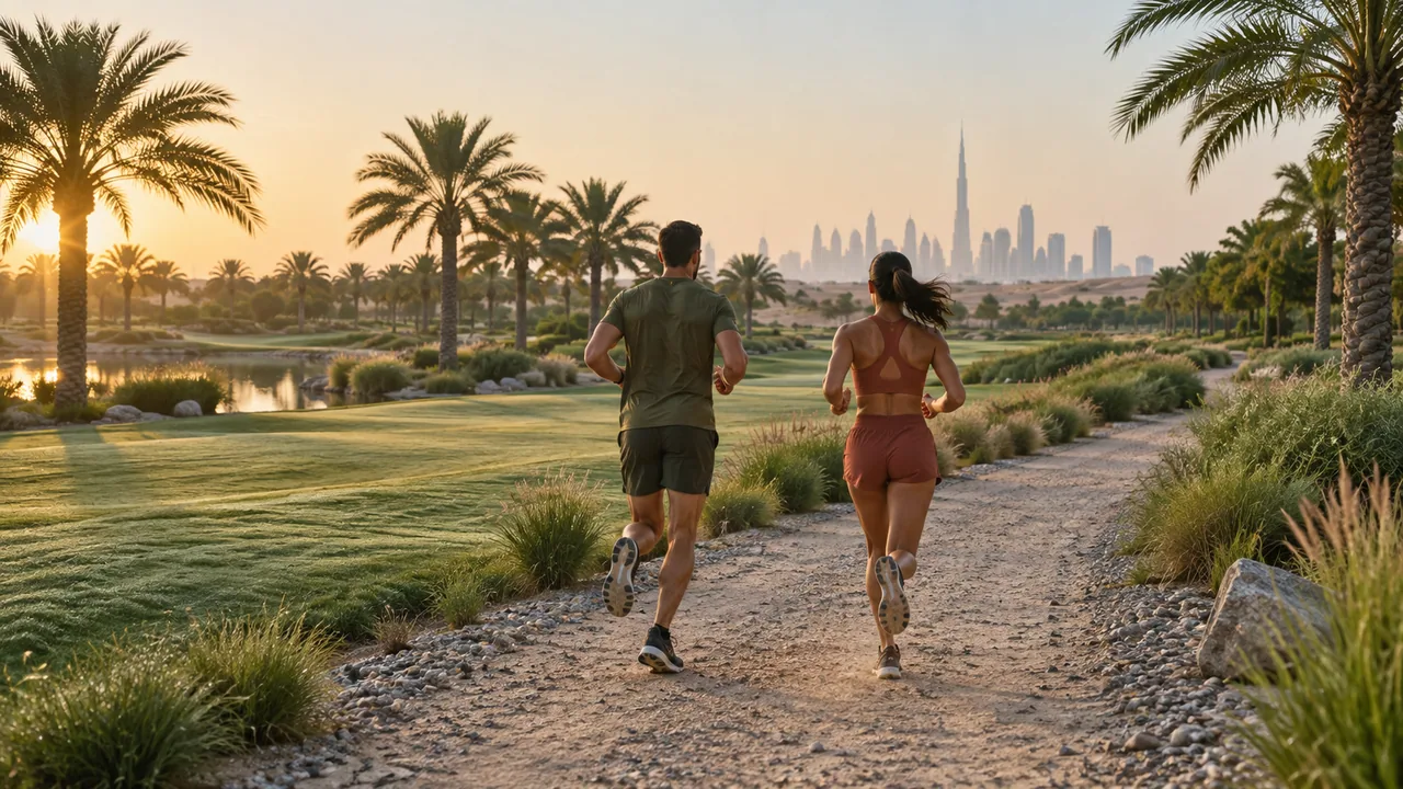 Cross-country runners beside grass fields and sandy estate paths.